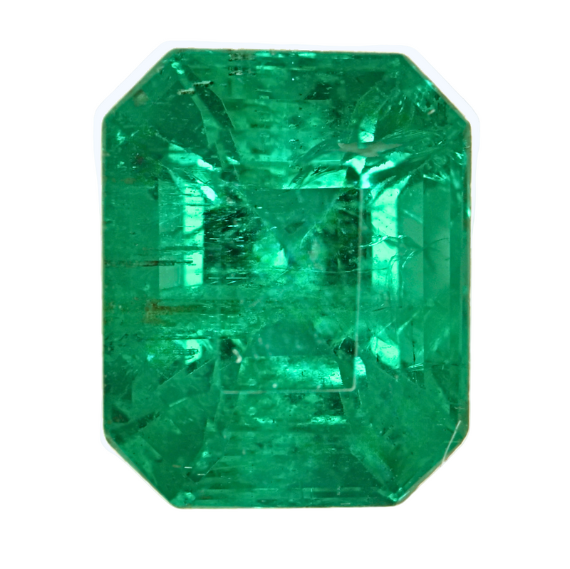Emerald-cut green gemstone, large rectangular faceted center