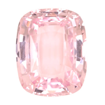 Cushion-cut pink sapphire gemstone, clear rose pink center with faceted edges