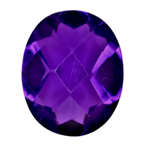 Oval amethyst gemstone, faceted purple stone with high sparkle