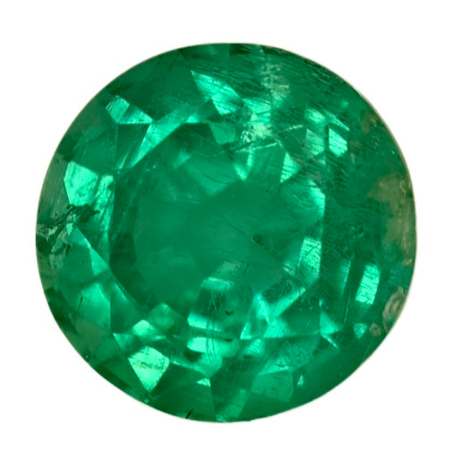 Faceted round green gemstone, emerald-cut style