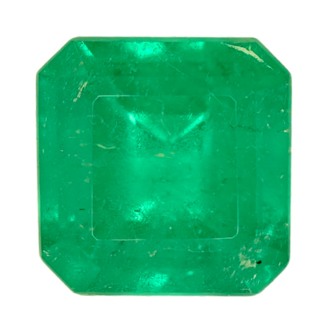 Green emerald gemstone with octagon step-cut faceting, 2.10 carat
