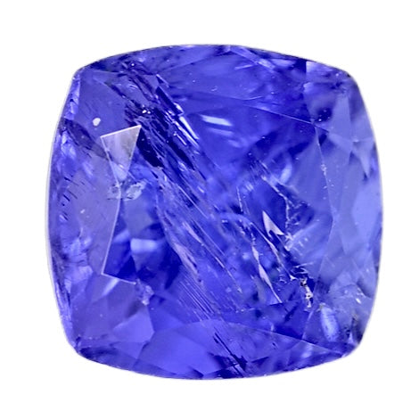 Cushion-cut tanzanite gemstone, blue-violet square