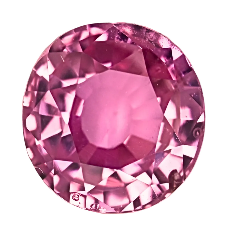 Round pink sapphire gemstone with faceted cut