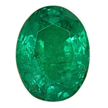 Green oval faceted gemstone, emerald-cut style, polished for brilliance