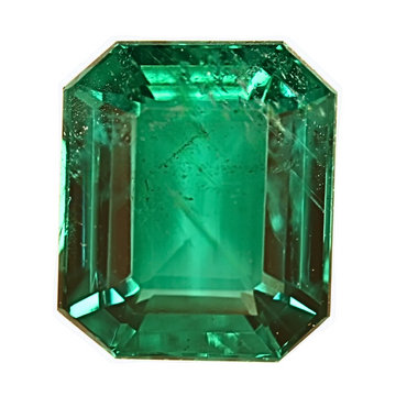 Green emerald-cut gemstone, octagonal step facets, faceted, 3.86 ct