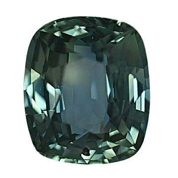 Teal sapphire gemstone, cushion cut, faceted