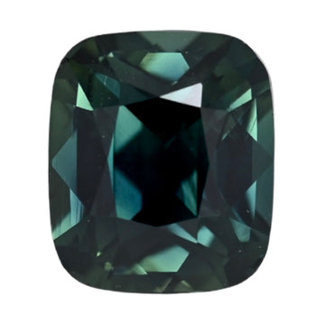 Teal sapphire gemstone, cushion-cut with faceted sparkle