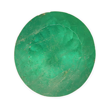 Oval green emerald gemstone, face-up close-up