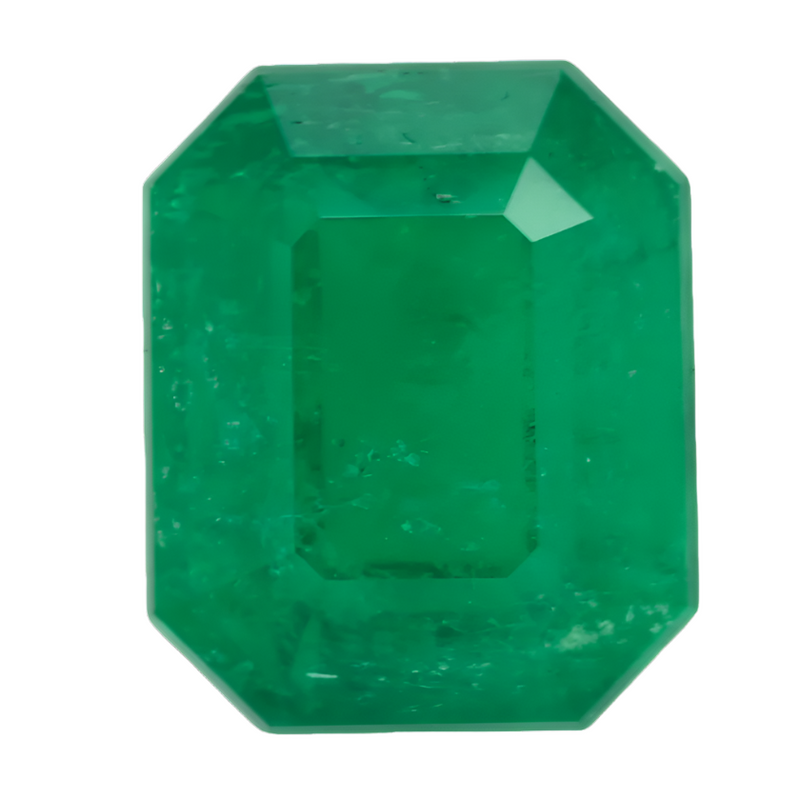 Green emerald-cut gemstone with octagonal facets