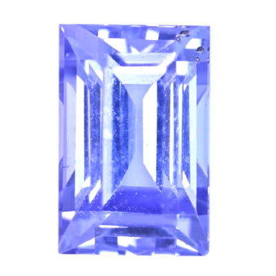 Square emerald-cut tanzanite gemstone in vivid blue, faceted