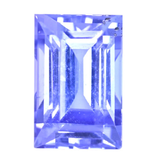 Square emerald-cut tanzanite gemstone in vivid blue, faceted