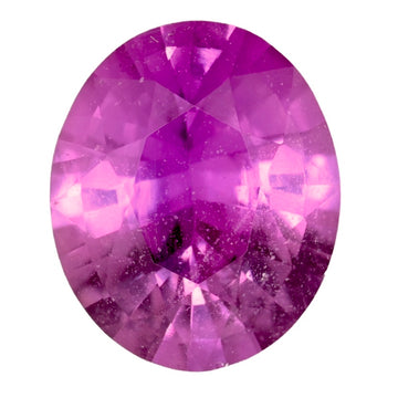 Round pinkish sapphire gemstone, faceted brilliant step cut in a purple tone