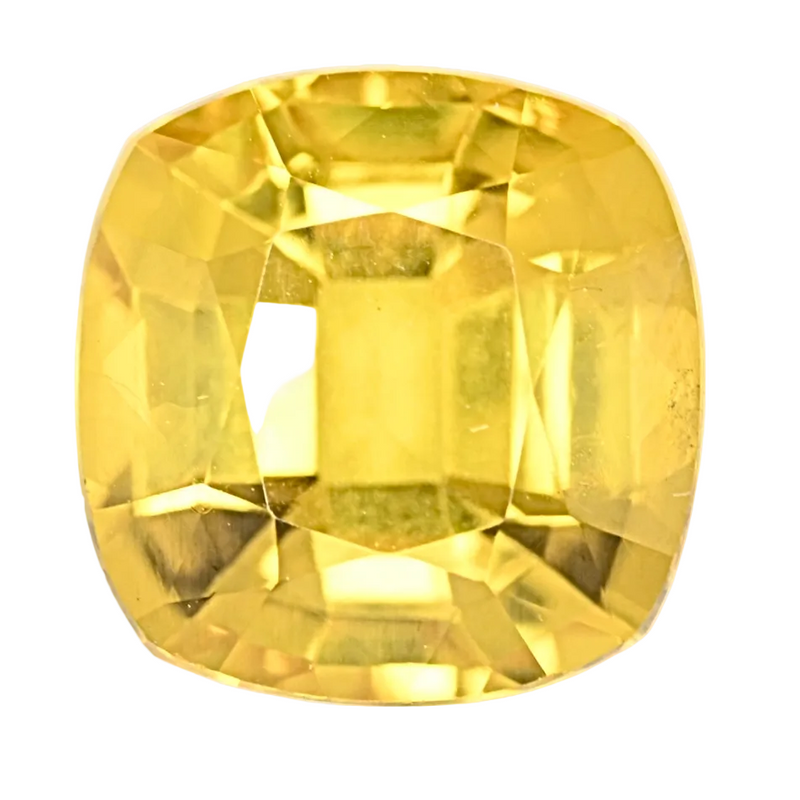 Yellow sapphire gemstone in cushion cut with faceted sparkle