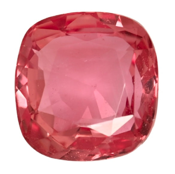 Cushion-cut padparadscha sapphire, pink-orange faceted gemstone