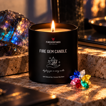Black fire gem candle jar with open flame