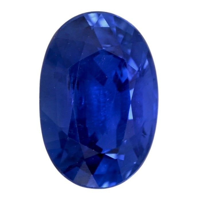 Oval blue sapphire gemstone, faceted, gemstone view
