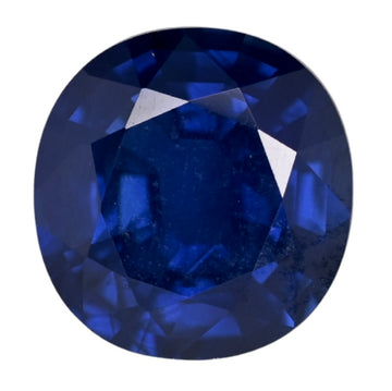 Round blue sapphire gemstone with faceted cuts