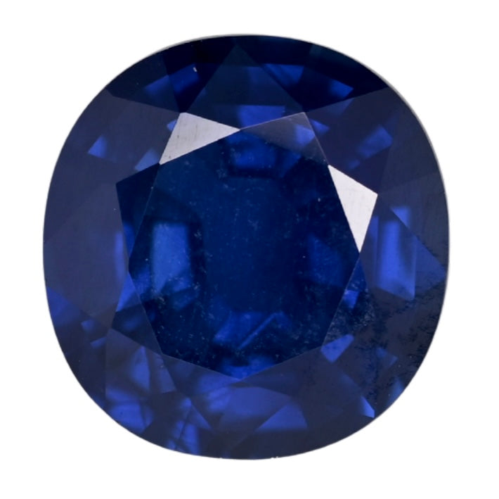Round blue sapphire gemstone with faceted cuts