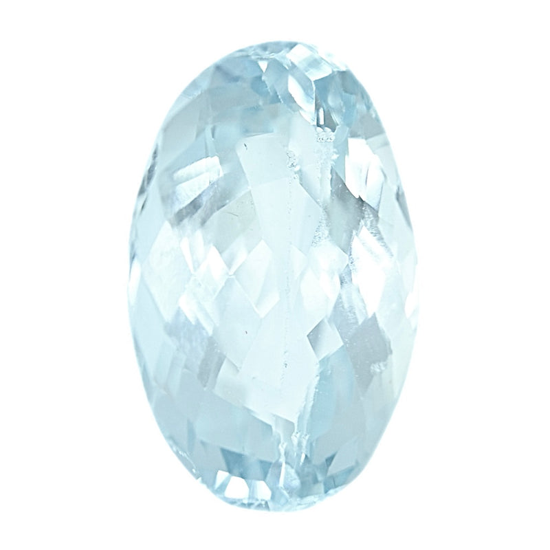 Faceted oval aquamarine gemstone, light blue, close-up