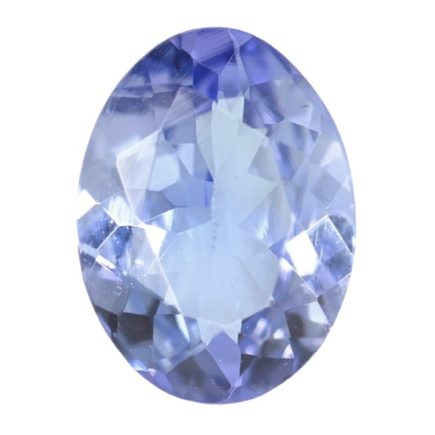 Oval light blue-violet tanzanite gemstone with faceted cut