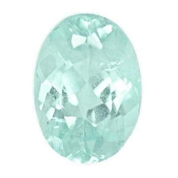 Oval paraiba tourmaline gemstone, light aqua green, faceted surface, 0.57 ct.
