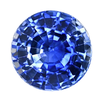 Round blue sapphire gemstone with brilliant faceted cut