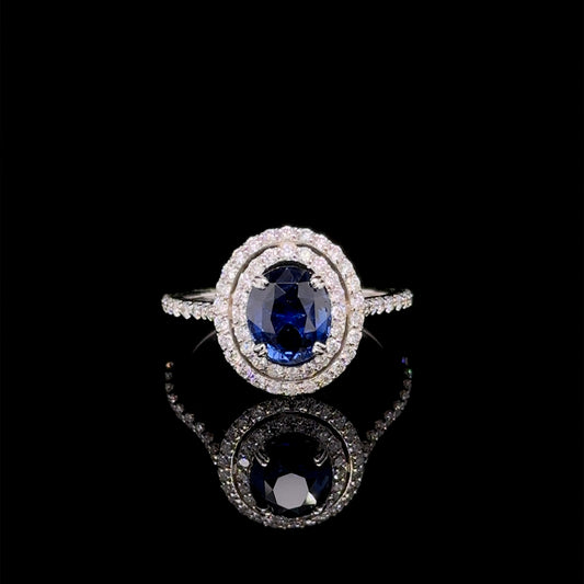 2.03 ct Sapphire and Diamond Ring 14k White Gold