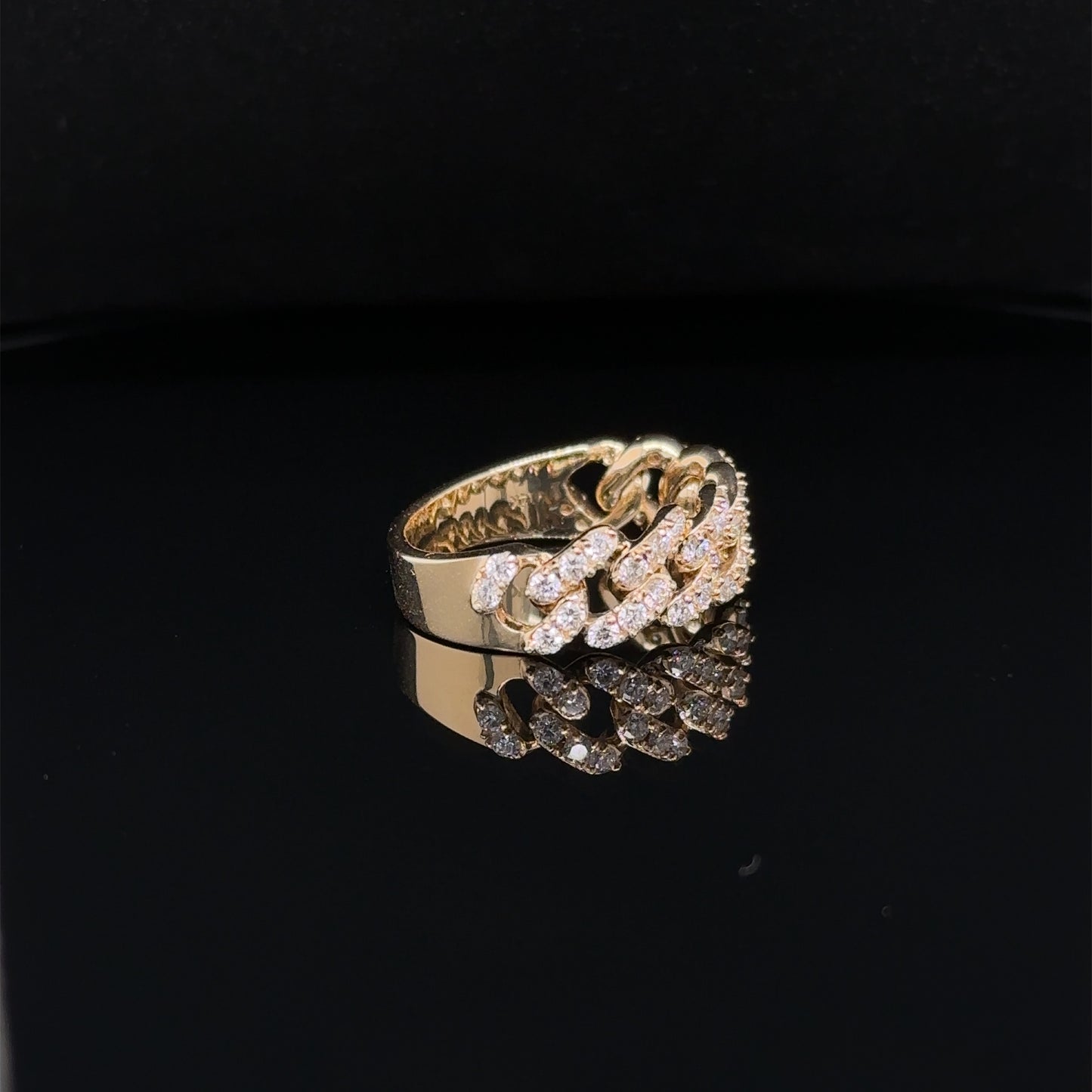 Cuban Diamond Ring - 14k Yellow Gold