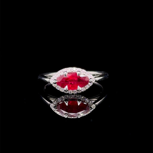 1.06 ct Ruby and Diamond Ring 14k White Gold