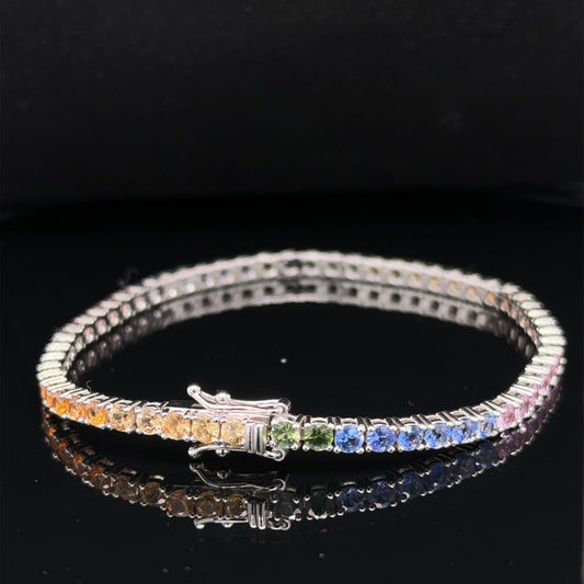 6.40 Carat Rainbow Ombre Sapphire Bracelet - 14k White Gold