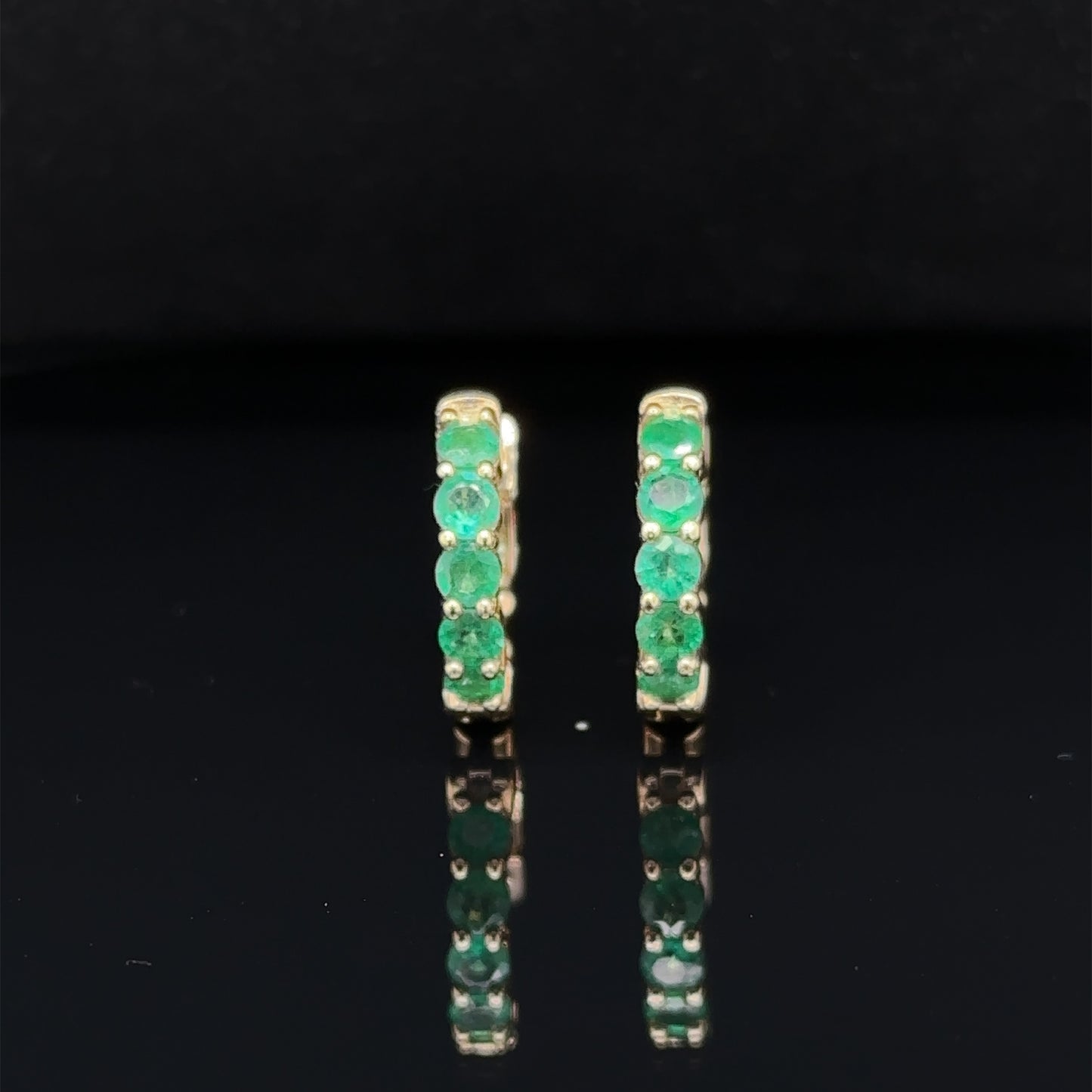 Emerald Mini Hoop Earrings - 14k Gold